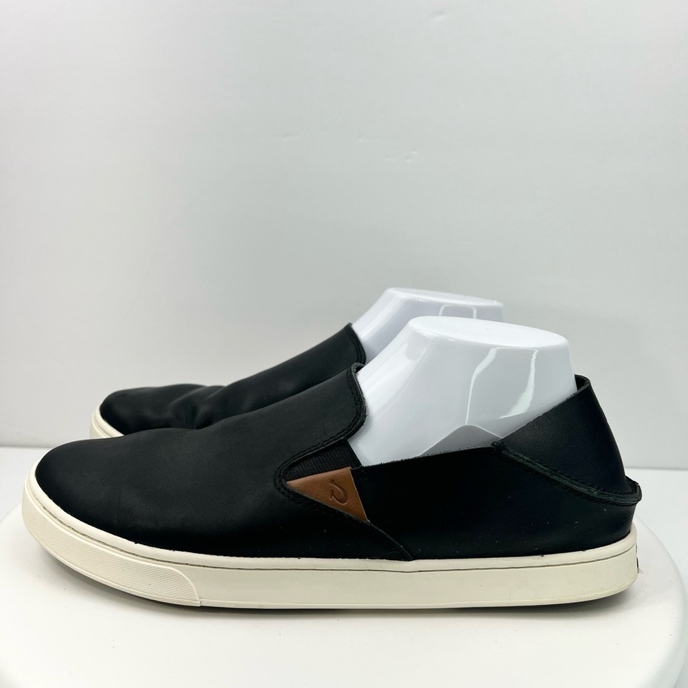Olukai Women's Pehuea Leather Black Slip On Loafers Size 11 Casual Shoes